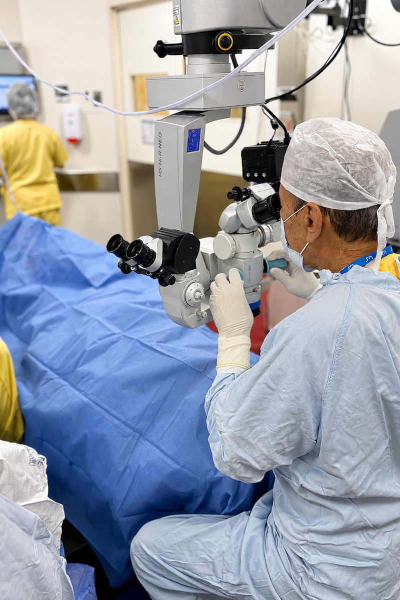 Cirugía ocular con microscopio en el quirófano del IOC